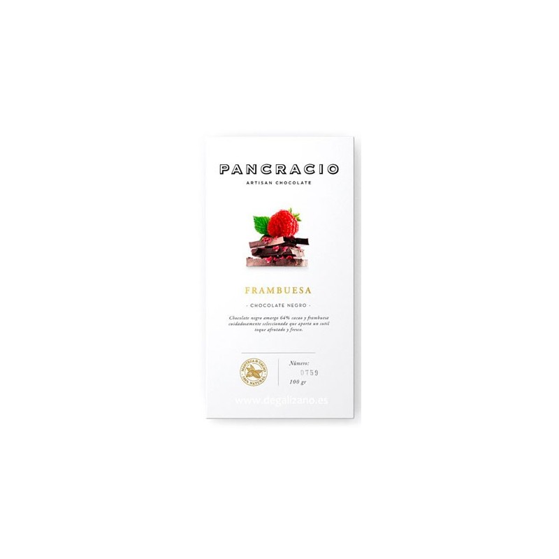Chocolate PANCRACIO Negro 65% Con Frambuesa 100 grs