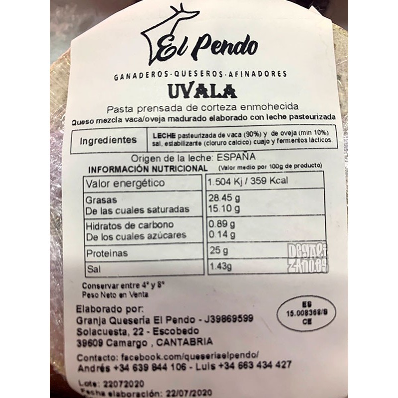 Queso Uvala de Queseria El Pendo 500grs