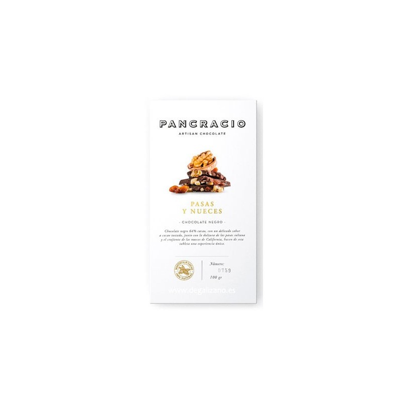 Chocolate PANCRACIO Negro 65% Pasas y Nueces 100 grs